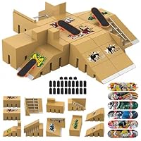 Beafaoo 17Pcs Finger Skateboards Ramp Sets with 6*Mini Skateboard, DIY Assembly Skate Ramp, Mini Skateboards for Kids finger's Training Gifts, Fingerboard Ramps Set