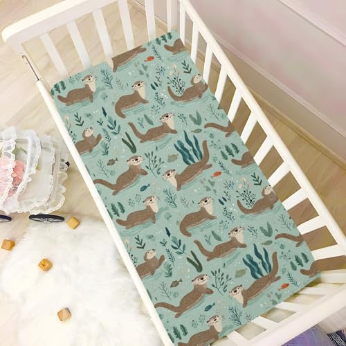 Image of Baby Crib Sheet Otter Animal Crib Mattress for Boys and Girls Playard Sheet Soft Breathable Fitted Baby Mattress Cover 52x28in