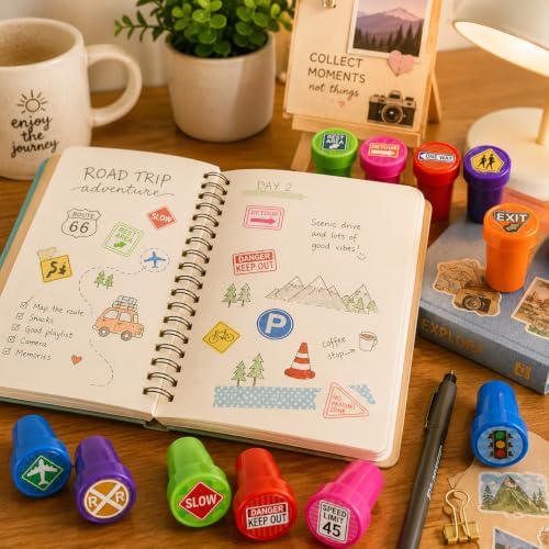 image for Cinrobiye 24 Pcs Traffic Sign Stampers Party Favor Set, Cute Road Safe