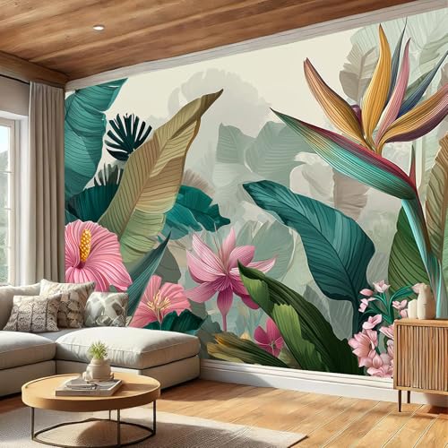 Fotomurales hibisco hojas de plátano 200x140cm papel pintado decorativo para sala y comedor 5