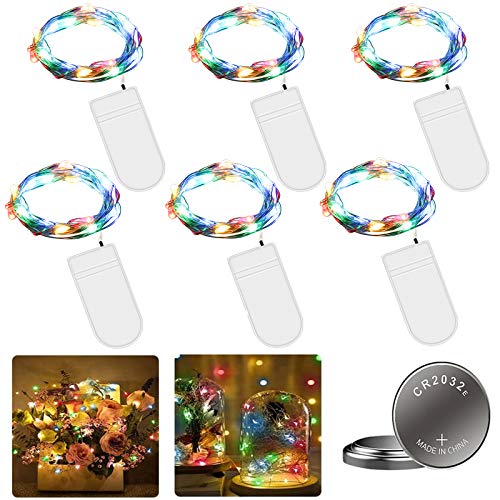 6 Piezas Cadena de Luces con Pilas, 20 LEDs 2M Luces de Cadena Micro Cobre, Alambre de Cobre Guirnaldas Luces, IP65 Impermeable Luces Decorativas para Boda Navidad Hogar Bodas Iluminación DIY
