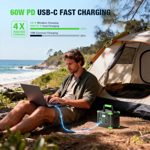 Image of Portable Power Station 330W 288.6Wh Solar Generator Emergency Travel Backup | 60W USB-C PD Fast Charging, Pure Sine Wave AC Outlet, Wireless Charger, LED for Camping, RV, CPAP, Home, Off-Grid Living