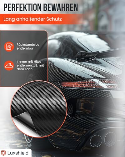 Luxshield Carbon Folie 12x100cm für Auto, Motorrad, Bike - selbstklebend, Meterware aus DE