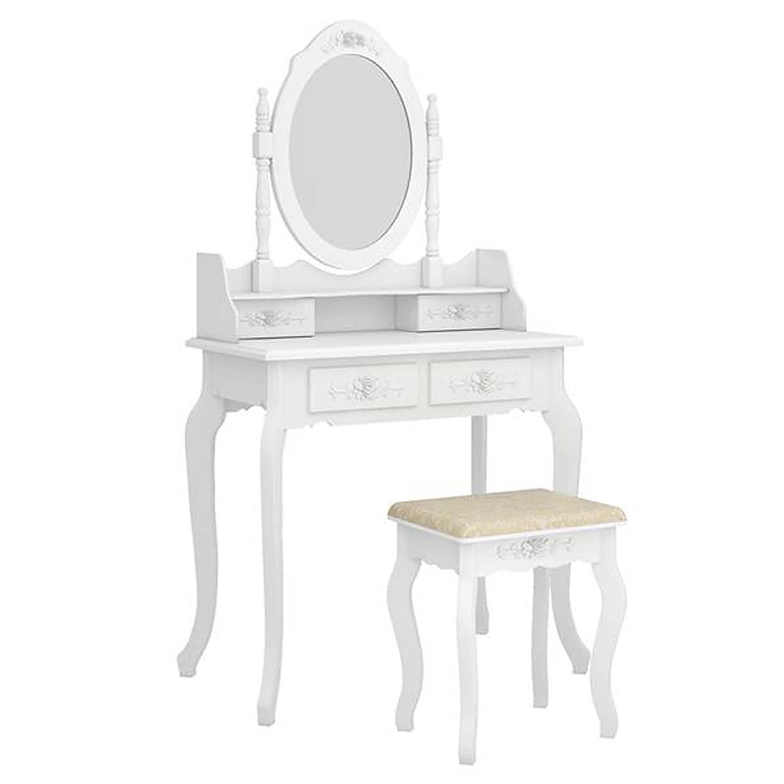 Amazon.com: Vanity Set with Mirror, Makeup Dressing Table with Rose Knob Drawers, Vintage Dresser with Padded Stool, White : Home & Kitchen Amazon.com: Vanity Set with Mirror, Makeup Dressing Table with Rose Knob Drawers, Vintage Dresser with Padded Stool, White : Home & Kitchen