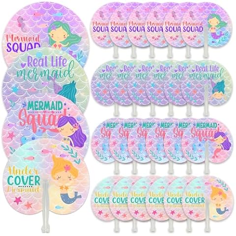 MOLDTAS 24Pcs Mermaid Folding Handheld Fans Mermaid Party Favors for Girls Mermaid Birthday Party Under The Sea Party Gifts(Mermaid) Cover