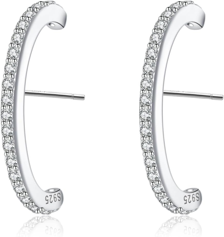 Reffeer Solid 925 Sterling Silver CZ Crawler Earrings for Women Teens Post Wrap Earrings Cuff Stud Earrings