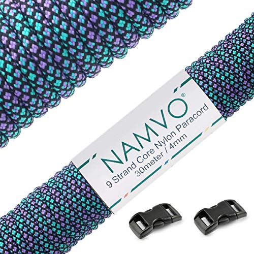 Namvo Paracord 4mm,100ft (31m), Paracord 550 9 Core Strand, reißfest, 100% Nylon Cord, Vielseitig Typ III Mil-Spec Paracord, Hält bis zu 250kg, Ideal für Outdoor Survival Camping