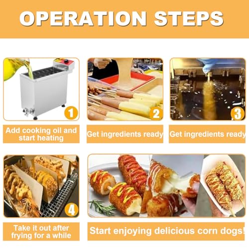 Fryer de Perro de maíz Comercial, 25L Electric Deep Fryer, Ajustable 60-200C Temp, Cocineros 12 Piezas Simultáneamente, Construcción de Acero Inoxidable para Restaurantes y Eventos