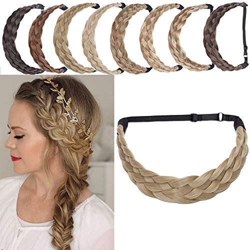 SEGO Bandeau Cheveux Femme Ruban Tressé Serre-Têtes Accessoire Headband Élastique [5 Brins Largeur: 3.8cm] Postiche Synthetique Bande Pièce Stretch Twist Fibres Flexible