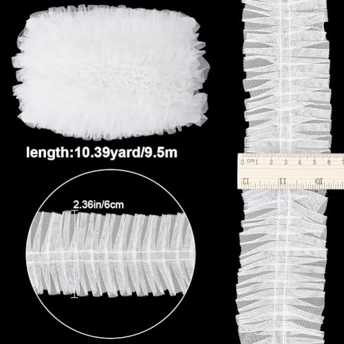 GORGECRAFT 10 Yards 6cm Wide Multilayer Ruffled Lace Trim Fabric Embroidery Pleated Lace Ribbon White Gathered Mesh Edging Trimmings for Wedding Dress Applique Garment Home Decor Gift Wrapping - Image 2