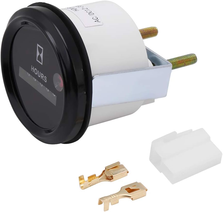 Yosoo Health Gear Professional Round Hour Meter, AC/DC 12V-36V, Quartz, 6-Digit Display, 0.01 Accuracy, 99999.9 Hour Range, Suitable for Boat, Auto, ATV, UTV, Snowmobile, Lawn Tractors, Generators