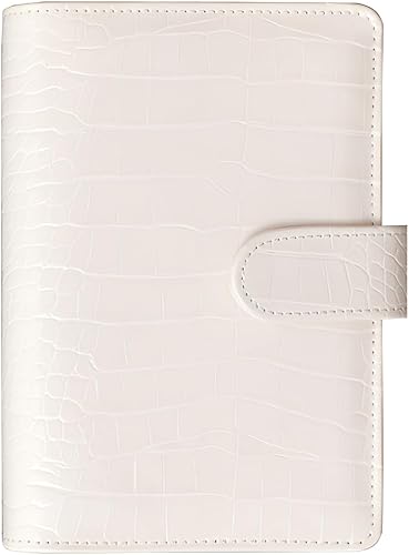 Carpeta de presupuesto de cocodrilo A6, carpeta de piel sintética con hebilla oculta, planificador pequeño recargable de 6 anillas, color beige