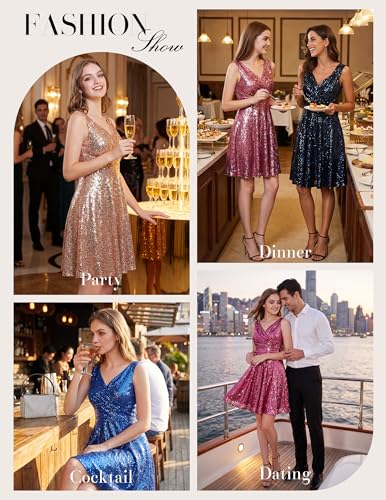 Image of GRACE KARIN Women's Sparkly Sequin Cocktail Dresses Formal Prom Party A Line Dresses Wedding Guest Glitter Midi Dress