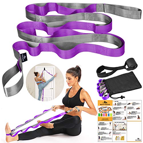 Yoga Strap, Stretch Strap With 12 Loops, Nonelastic Stretch Bands For Exercise, Physical Therapy, Pilates, Dance And Gymnastics, Extra Thick, Durable, Comes With Travel Bag And Door Anchor-Purple #TOP7