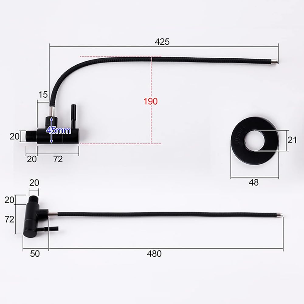 Grifos de cocina negro para agua potable, cuello de cisne, montaje en pared, grifo de fregadero con filtro de agua