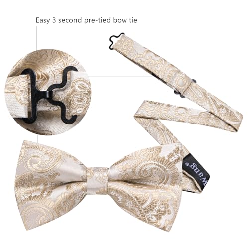 Image of YOHOWA Mens Bow Tie Set Paisley Pre-tied Bowties Adjustable with Handkerchief Cufflinks Gold Ring Set Wedding Prom Party
