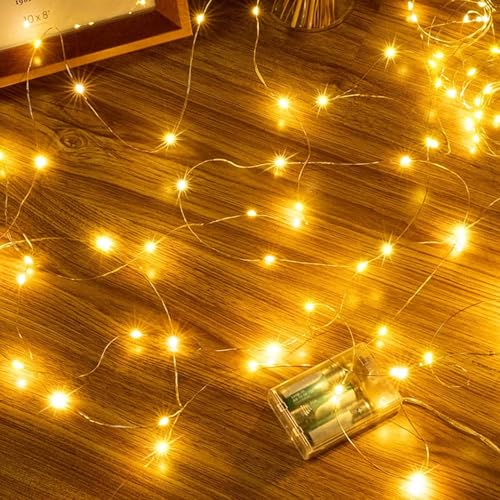 Ollny Fairy Lights Battery Operated - 10m 100 LEDs String Lights for Bedroom Waterproof Micro Cooper Wire Fairy Lights for Indoor/Outdoor/Outside/Bottle/Tree Decorations (Warm White)