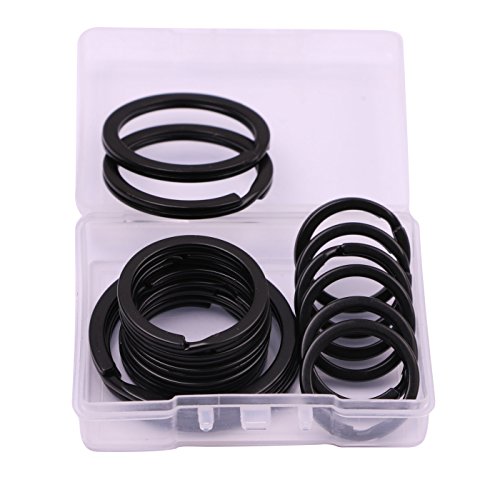 Shapenty 4 Assorted Sizes 1.38 Inch /1.2 Inch / 1 Inch / 0.75 Inch Black Flat Metal Keychain Part Accessories Split Keyring Key Ring Chain Clip Holder, 16PCS