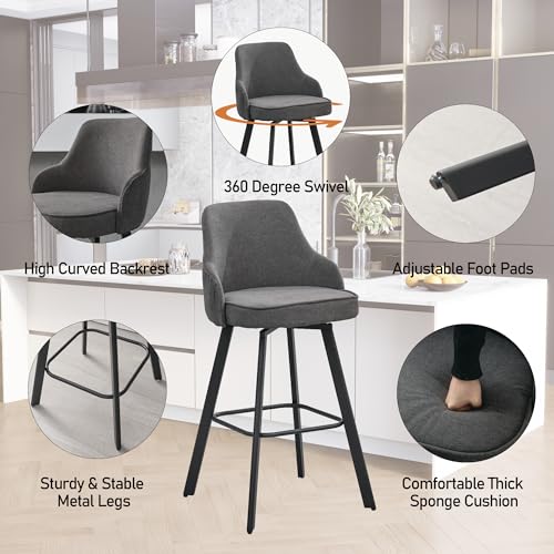 Image of Swivel Bar Height Bar Stools Set of 2, 30 inch Barstool for Kitchen Island