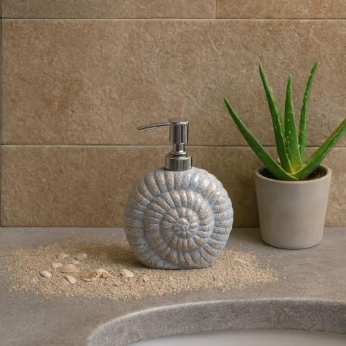 Image of Ceramic Soap Dispenser 300ml (Set of 1) | Multipurpose Lotion, Hand Wash & Liquid Soap Pump Bottle for Bathroom & Kitchen | Shaded Grey Shell Design
