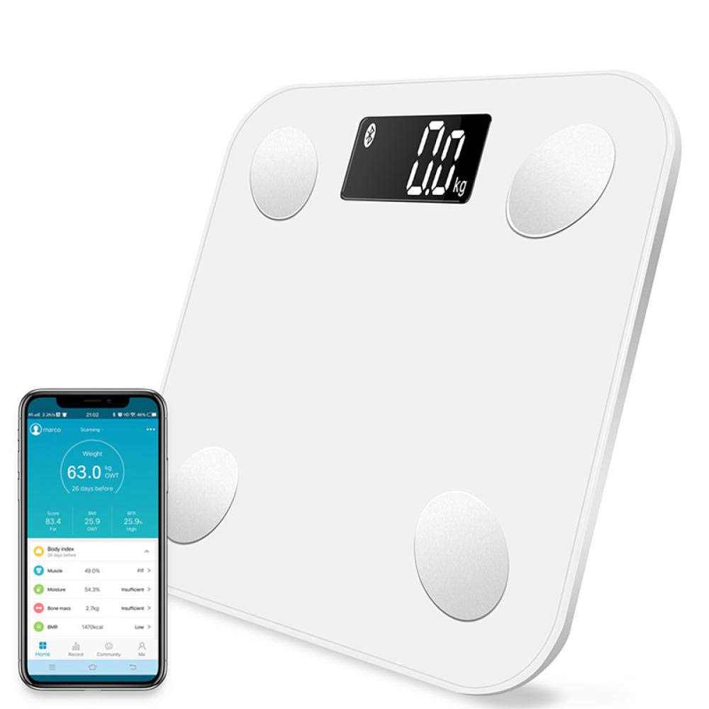 bascula tanita bascula balanza baño de cocina grasa corporal composición alta precisión Bluetooth balanza precision báscula baño vasculas de peso-Blanco