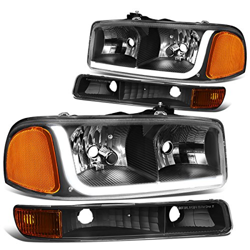Image of DNA MOTORING HL-LB-SIERRA99-BK-AM 4PCs LED DRL Strip Headlight+Bumper Lamp Compatible with 99-07 Sierra /Yukon