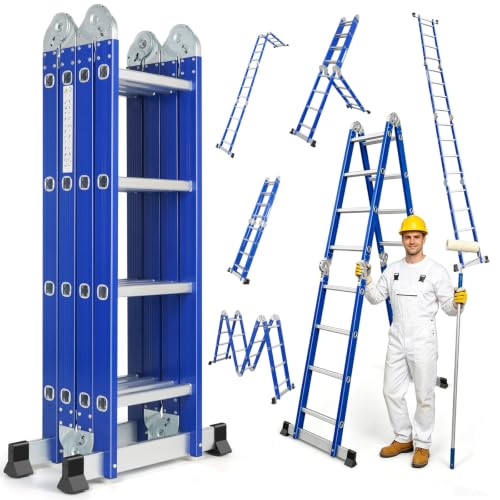 Escalera plegable multifunción azul con carga de 150 kg 2