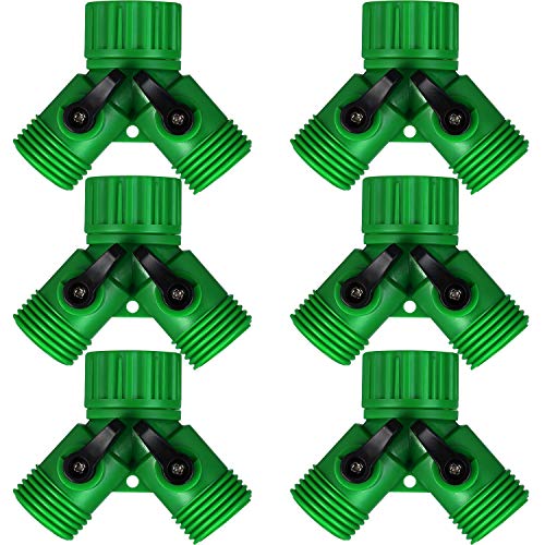 Mudder 6 Pieces 3/4 Inch Garden Hose Y Connectors Plastic Water Hose Splitter Hose 2 Way Splitter with Faucet Watering Shut Off Valves for Landscaping, Gardening, Flower Planting, Irrigation
