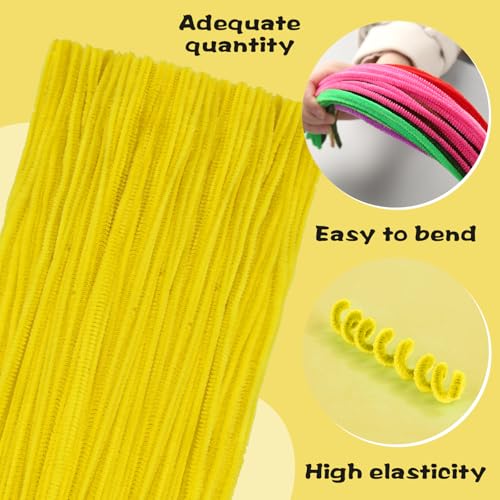 Image of 100 Pieces Pipe Cleaners Craft Chenille Stem Yellow Pipe Cleaners | Fuzzy Sticks Pipe Cleaners for Crafts Festival Home Decorations