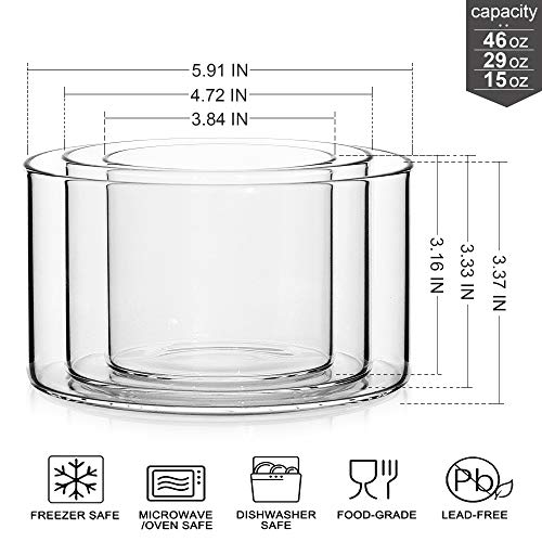 Luxu Glass Salad Bowl 46 Oz,Fruit Bowl 29 Oz Milk Bowl 15 Oz,Set Of 3 Glass Mixing Bowl All Purpose Round Serving Bowl Great For Serving Salad,Fruit,Popcorn, Dips,Condiments,Snack,Oatmeal And More #TOP1