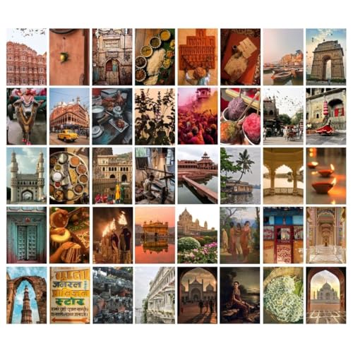 Image of 40-Piece Incredible India Mini Poster Set - Aesthetic Indian Culture & Heritage Wall Collage Kit (15x10 cm) | Traditional Travel Decor for Rooms, Scrapbooks, Diaries, Gifts