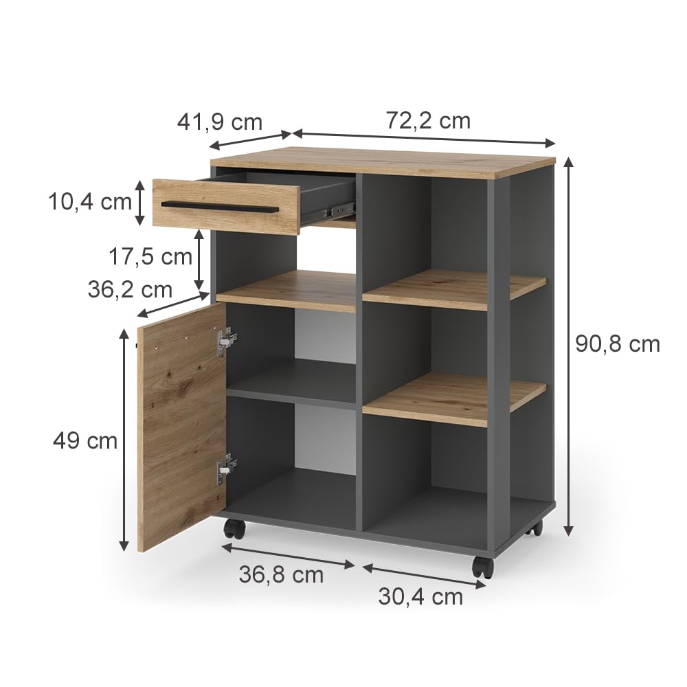 Vicco Buffet da cucina Pure, Rovere artigianale/Antracite, 72.2 x 90.8 cm | con ripiani regolabili in altezza per un utilizzo flessibile