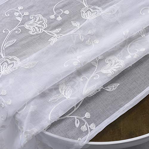 Image of Sheer Curtains Floral Embroidery White 84 Inch Long Rod Pocket Lace Drapes for Living room, Bedroom, 2 Panels, 52 inchx84 inch, Semi Voile Pattern Outdoor Window Treatment Sets for Yard, Patio, Villa, Parlor.