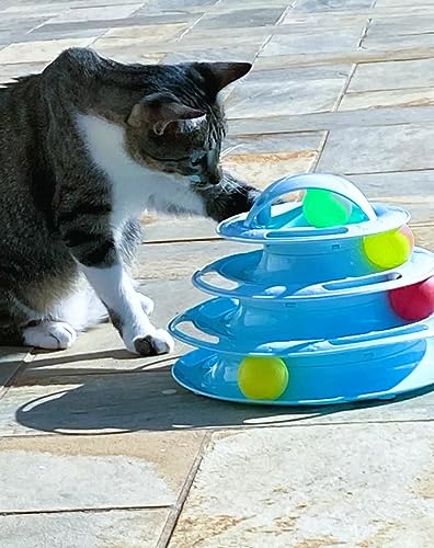 Brinquedo Para Gatos Interativo Pet Torre De Bolinhas Azul 4 Niveis