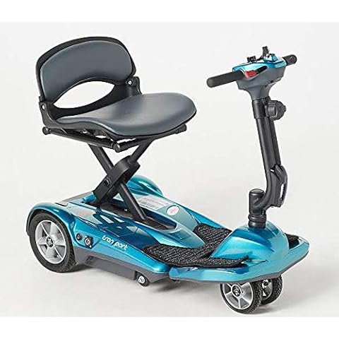 EV Rider Transport AF+ Portable Automatic Folding Lightweight Travel Mobility Scooter - 49 lbs. Total - Airline and Cruise Approved - Key Fob - Lithium Battery w/Free Front Basket (Blue) Cover