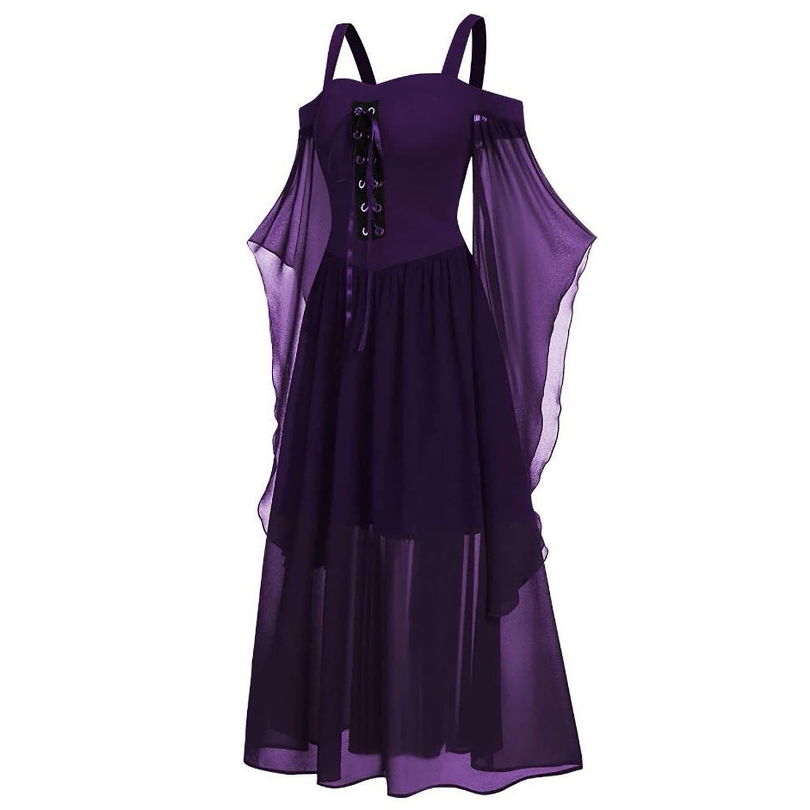 RIKAY Halloween Costumes Women Dresses Vintage Gothic Steampunk Lace Up Corset Medieval Renaissance Batwing Sleeve Plus Size Fancy Victorian Witch Cocktail Elegant Boho A-line Maxi Dress Purple