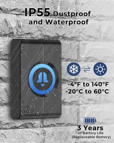 Image of Spromoce Wireless Doorbell for Home, 1000FT Long Range Door Bell without Wire for Office, IP55 Waterproof Cordless Remote Calling Bell with 6 Vibrant Light Modes, 38 Ringtone