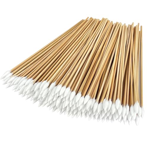 Garrelett 6-Inch Long Cotton Swabs for Precision Cleaning - Ideal for Electronics, Guns, Pet Care, Makeup, Crafts - Nature Cotton & Durable Wood for Enthusiasts in Health, Beauty (200 Pointed)