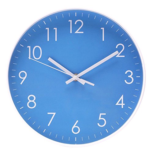 Wall Clock Battery Operated Indoor Non-Ticking Silent Quartz Quiet Sweep Movement Wall Clock for Office,Bathroom,Living Room Decorative 10 Inch Blue