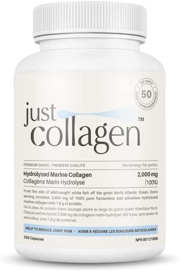 Just Collagen Hydrolyzed Marine Collagen Peptides 200 Capsules – Type 1 Collagen from Wild-Caught Fish for Hair Skin Nails Joints for Women & Men – Made in Canada Just Collagen Hydrolyzed Marine Collagen Peptides 200 Capsules – Type 1 Collagen from Wild-Caught Fish for Hair Skin Nails Joints for Women & Men – Made in Canada