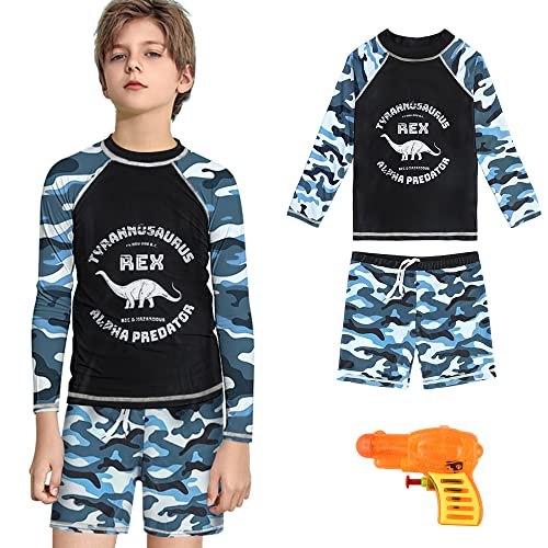ZukoCert Boys' Swimwear Kids Long Sleeve Two Piece Rash Guard UPF 50+ Sun Protection in 3-10 Years Rash Guard for Boys2