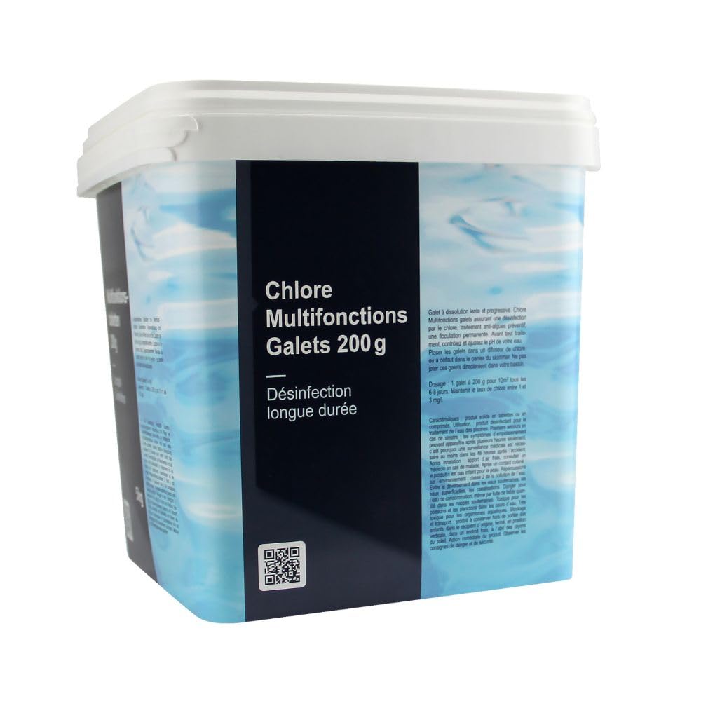 Aqualux Chlore Piscine Multifonctions - Galet 200 GR - Seau 5 kg - Désinfection - Clarification - Gamme Traitement Piscine Essentiel
