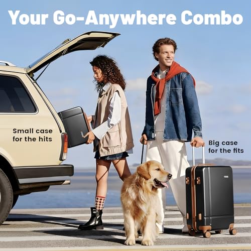 Image of 2 Piece Lightweight Luggage Set, 14 inch 20 inch Carry on & Checked Suitcase with TSA Lock, Durable Hardshell & Silent 360 Wheels for Business Travel, Airline Approved Professional Black