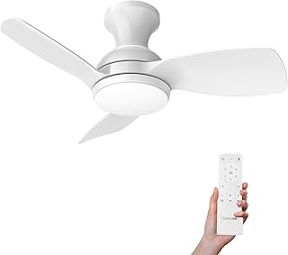 Consciot Ceiling Fan, Ceiling Fan With Lights Remote Control, White Low Profile Modern Ceiling Fan 30 Inch, Flush Mount, Reversible Quiet DC Motor, 6 Speed, Dimmable, For kitchen bedroom patio indoor