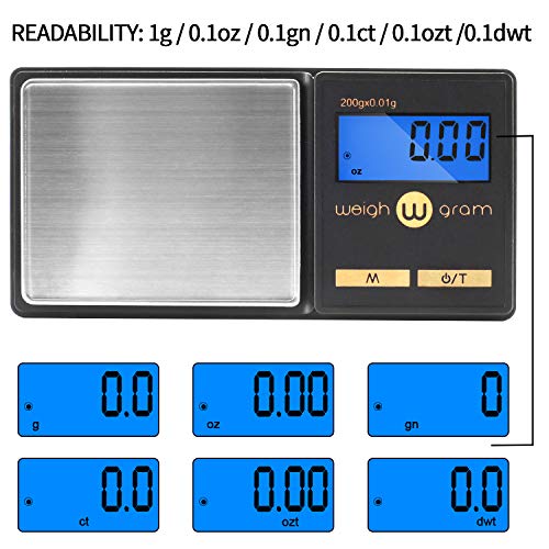 Gram Scale 200G/ 0.01G, Mini Pocket Scale For Jewelry Digital Food Kitchen Scale With Tare And 100G Calibration Weight Scale Electronic Smart Scale, 6 Units, Lcd Backlit Display, Tare, Auto Off #TOP1