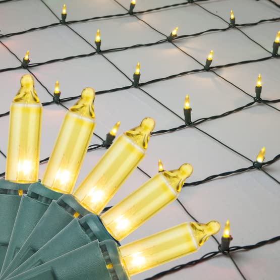 Holiday Pride Christmas Gold Net Lights - 150 Count Gold Bulbs with Green Wire (4Ft x 6Ft) - Indoor/Outdoor Use - UL Listed - Static & Blinking Modes