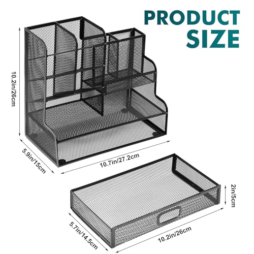 Vikmyer Organizador portalápices de malla con cajón, portalápices multifuncional para escritorio, organizadores de escritorio y accesorios para oficina escuela (M) - imagen 2