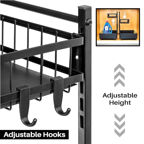 LYNK PROFESSIONAL® Pull Out Under Sink Kitchen Cabinet Organizer - 10" W x 14" D 2-Tier Drawer - Sliding Shelf Organizer for Cabinets and Undersink Storage Shelves - Lifetime Ltd. Warranty – Black