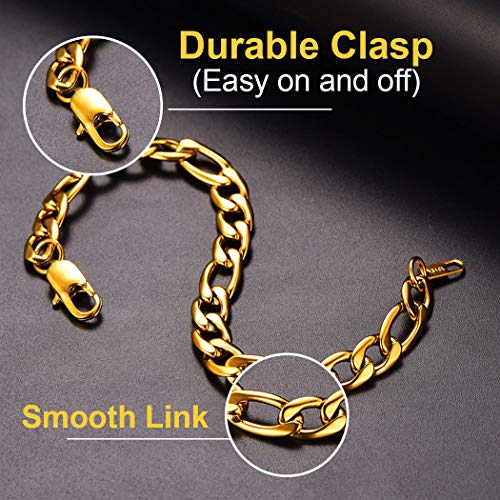 Chainspro CPH16014K-9-21-AM Gold Mens Bracelets 9Mm 8.3Inch 18K Gold Plated Figaro Chain Link Wrist Bracelet Dad Gift thumb #2
