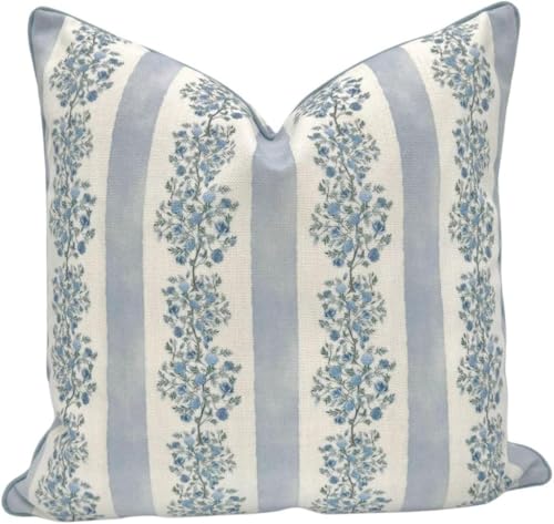 Jillien Harbor The Juliet Floral Block Print Pillow Cover Soft Blue and Off-White Decorative Throw Pillow Cover Grandmillennial Home Decor 20 x 20